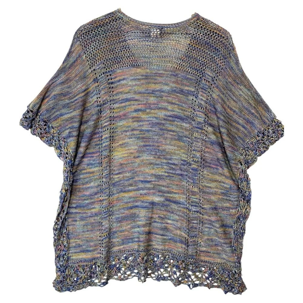 Democracy Colorful Open Knit Sweater Size L Crochet Boho Summer Vibes‎ Festival